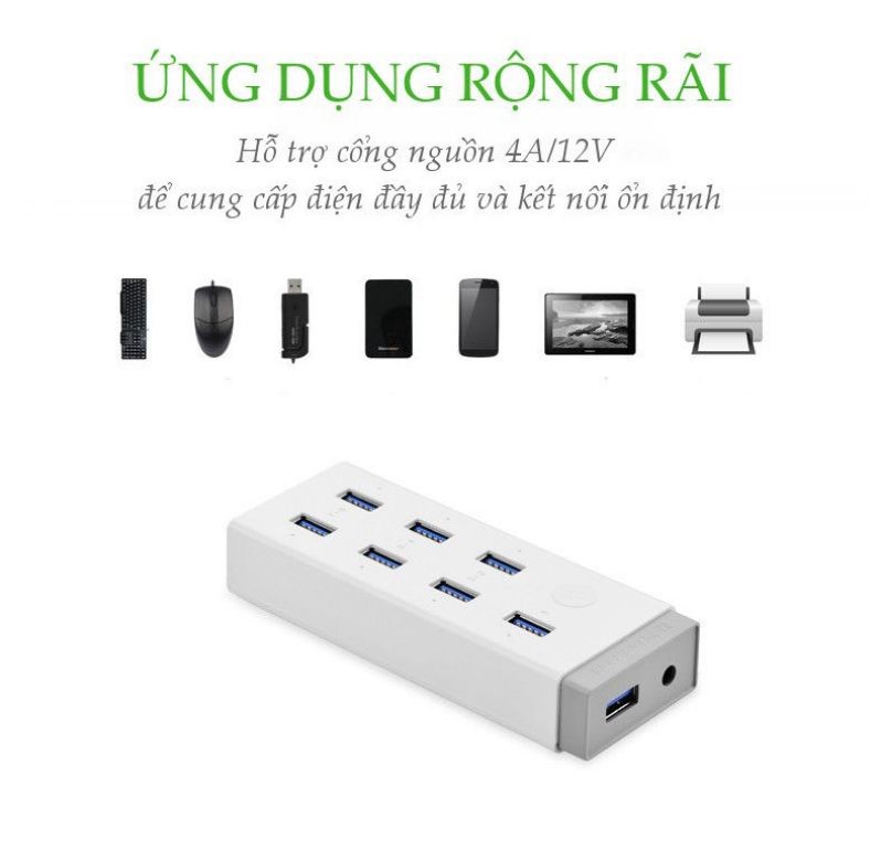 Hub đa năng gồm 7 cổng USB 3.0 Ugreen 20296 kèm sạc điện thoại, máy tính bảng...